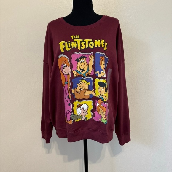The Flintstones Women's Graphic Maroon Sweatshirt Size X- Large New With Tags - Picture 2 of 8